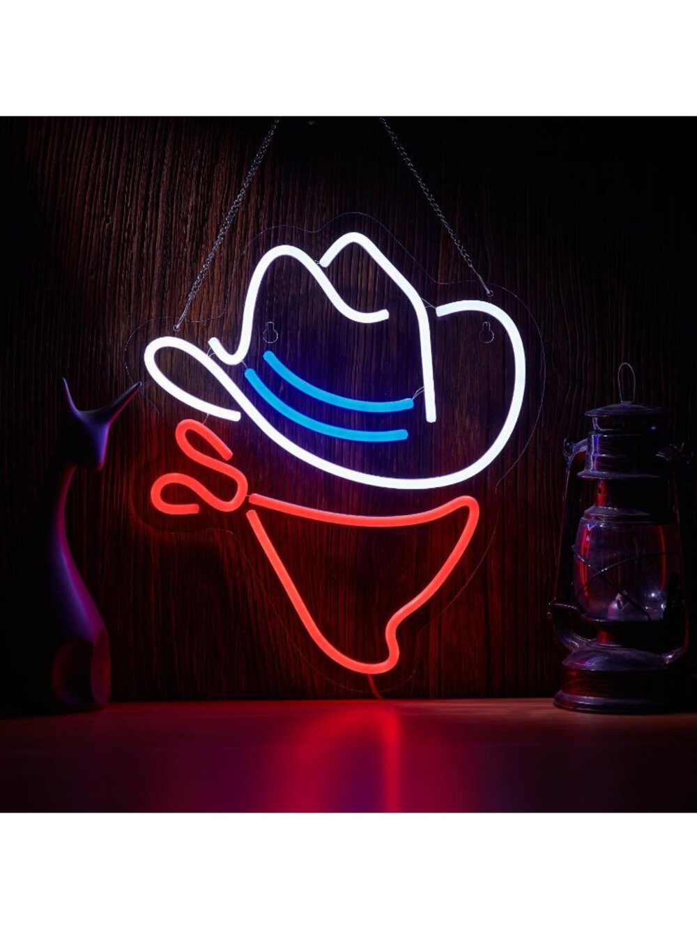 Cowboy Hat Neon Sign White Red Blue Neon Light with Dimmable Switch LED Light